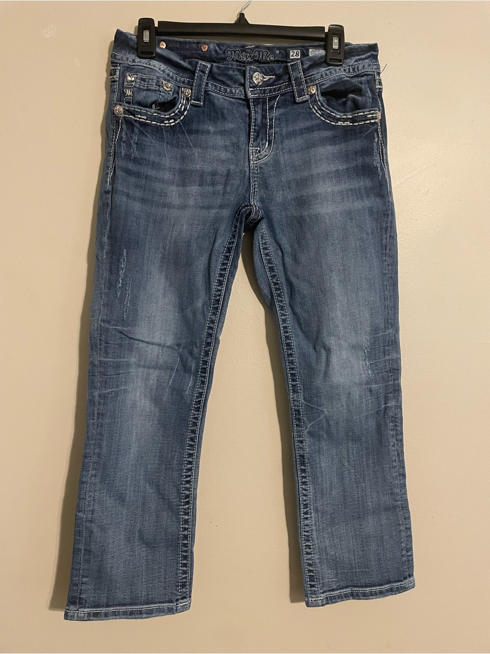 Miss Me Medium Blue Cropped Embellished Pocket Jeans